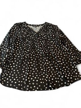 Women's Black V-Neck Polka Dot Blouse